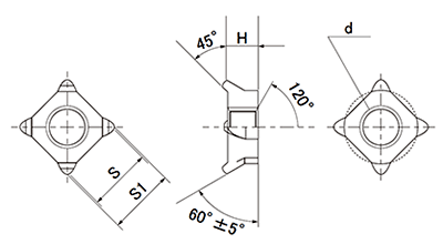 ステンレス 四角ウエルド(溶接)センターロックナット 製品図面