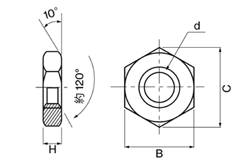 ステンレス 管用ナット(p＝1.0) 製品図面