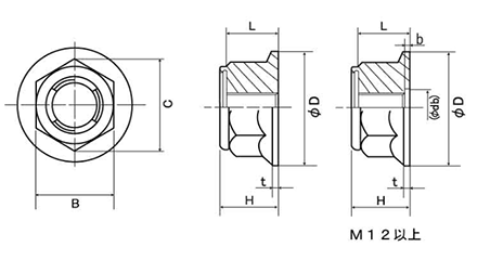 ステンレス E-ロック小型ナット (フランジナットタイプ)(細目) 製品図面