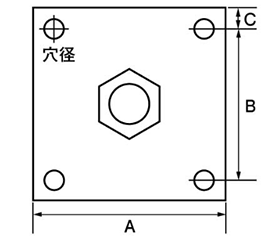 ステンレス 板付ナット(四角板付き六角ナット)(インチ・ウイット) 製品図面