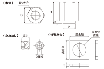 ステンレス ロングネジナット座金付き(Aタイプ・出代長タイプ)(アンカーボルト緩み止めナット) 製品図面