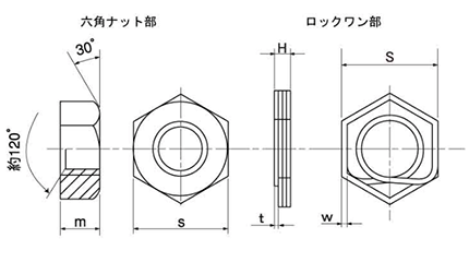 ステンレス パクト LOCK ONE 「ロックワン」(緩み止め・一体品)(ミリ山) 製品図面