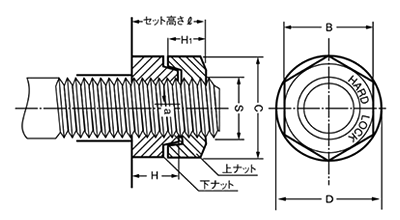 ステンレス ハードロックナット リム付 (標準型)(H-1) 製品図面