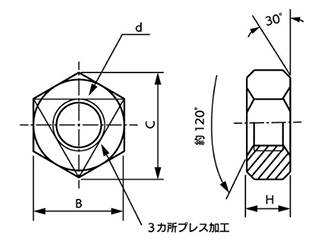 ステンレス 六角センターロックナット(3種) 製品図面