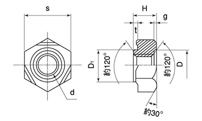 ステンレス 六角ウエルドナット(溶接) 1A形(パイロット付き)(ケーエム精工品) 製品図面