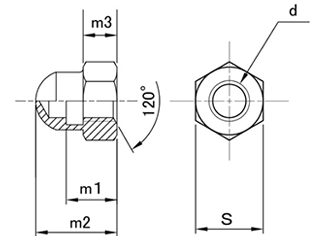 ステンレス 袋ナット(2形 2種)(輸入品) 製品図面