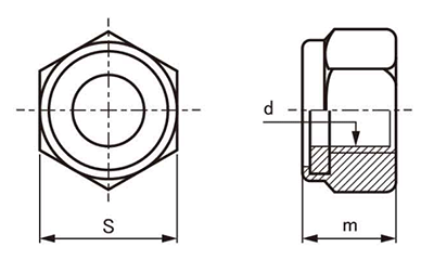 鋼 S45C(H)(焼入れ) ナイロンナット(2種) 製品図面