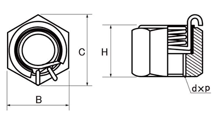 鋼 S45C ハイパーロードナット(ゆるみ止めナット) 製品図面