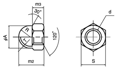 チタン 袋ナット (3形 2種形状) 製品図面