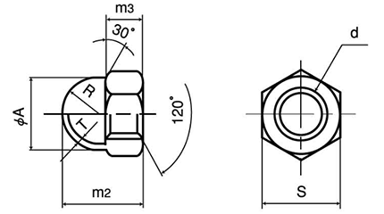 ステンレス SUS316 袋ナット(3形) 製品図面