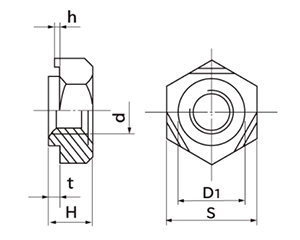 ステンレス SUS316 六角ウエルドナット(溶接) DIN規格(パイロット付き)(ボサード製) 製品図面