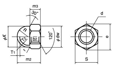 ステンレス SUS316 袋ナット(輸入品) 製品図面