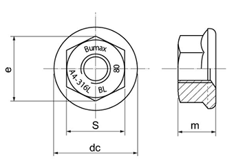 ステンレス 高強度8.8 フランジナット(緩み止め)(BUMAX) 製品図面