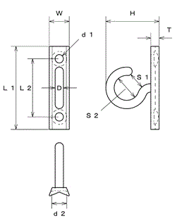 水本機械 ステンレス プレートフック 縦型 (PHL) 製品図面