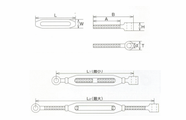 水本機械 ステンレス 枠式ターンバックル A&A(丸環・組合せ自由品) 製品図面
