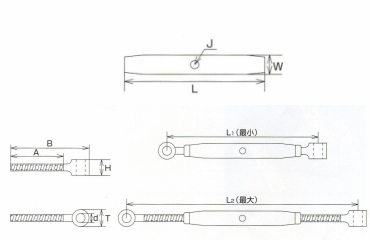水本機械 ステンレス パイプターンバックル A&A(丸環・組合せ自由品) 製品図面