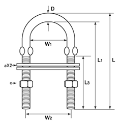 水本機械 ステンレス Uボルト C型 (楕円プレート付き) 製品図面