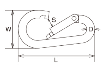 水本機械 ステンレス SUS316 ナス型カラビナ (環なし)(NK) 製品図面