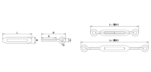 水本機械 ステンレスSUS316 枠式ターンバックル(アイ&アイ) 製品図面