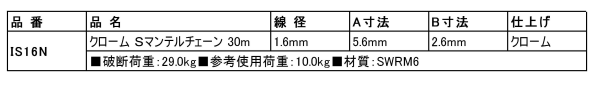 鉄 ショートマンテルチェーン m巻き品 製品規格