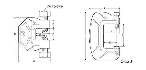 鋼 S45C (鍛造品) ブルマンC型 (汎用接合/鋼材2枚重ね) 製品図面
