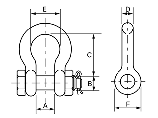 鋼 クロスビー ボルトナット・バウタイプシャックル (G2130)(割りピン式) 製品図面