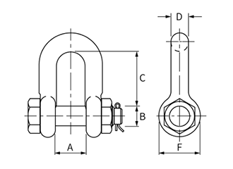 鋼 クロスビー ボルトナット・ストレートタイプシャックル (G2150)(割りピン式) 製品図面