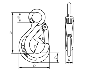 鋼 クロスビー チェーンフック (S315A)(はずれ止め安全フック付き) 製品図面