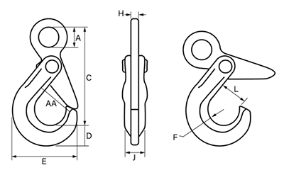 鋼 クロスビー ロッキングフック (S1316)(はずれ止め安全フック付き) 製品図面