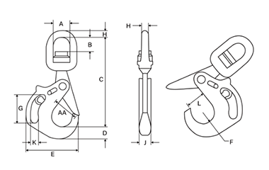 鋼 クロスビー ハンドルスイベルフック (S13326AH)(はずれ止め安全フック付き) 製品図面