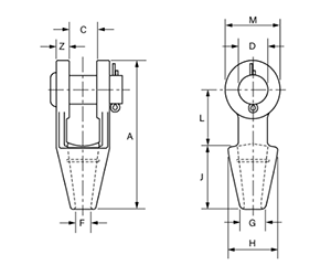 鋼 クロスビー オープンソケット (G416)(ワイヤロープの端末加工金具) 製品図面