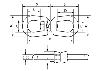 鋼 クロスビー 両型スイベル (G402)(ワイヤロープのより取り) 製品図面