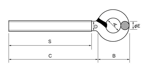 鉄 ターンバックル用 オーフ型ボルトのみ(右ねじ)(インチ・ウイット)(ダイロック品) 製品図面