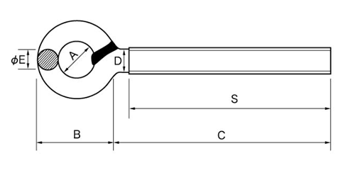 鉄 ターンバックル用 オーフ型ボルトのみ(左ねじ)(インチ・ウイット)(ダイロック品) 製品図面