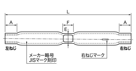 鉄 パイプ式ターンバックル(枠のみ)(PS式)(インチ・ウイット)(ダイロック品) 製品図面