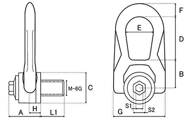 鋼 ダブルスイベルリング 極東技研工業 (DSR-UP) 製品図面