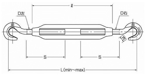 鉄 割枠式ターンバックル(両ハッカー)(コンドーテック品) 製品図面