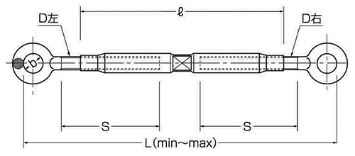 鉄 パイプ式ターンバックル(両オーフ)(PS式)(コンドーテック品) 製品図面