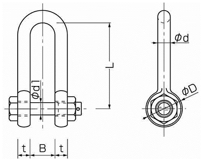 鉄 強力長シャックルナットタイプ ストレート型 (コンドーテック品) 製品図面