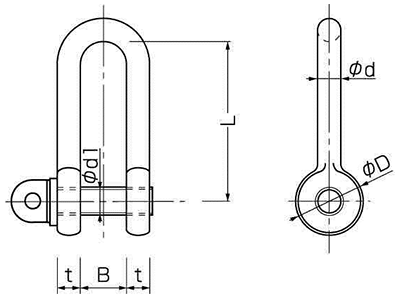 鉄 強力長シャックルねじ込タイプ ストレート型 (コンドーテック品)(インチ・ウイット) 製品図面