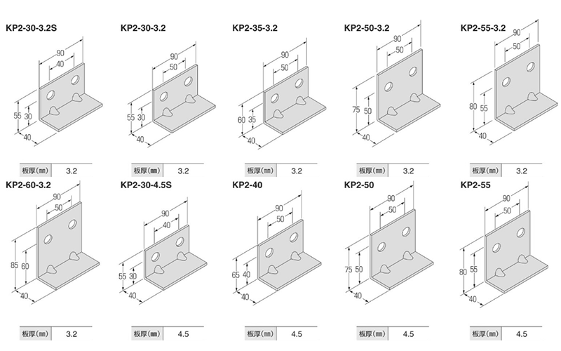 鉄 自立コンピース 二つ穴 (KP2)(鉄骨部材) 製品規格