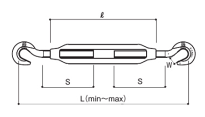 鉄 割り枠式ターンバックル (両フック)(KTB-F)(ふじわら品) 製品図面