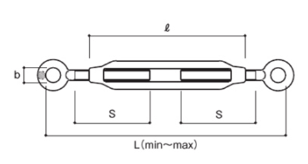 鉄 割枠式ターンバックル(両オーフ/アイ)(KTB-O)(ふじわら品) 製品図面