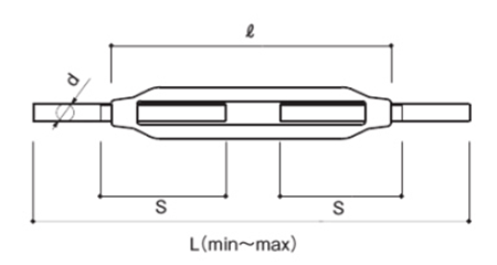 鉄 割枠式ターンバックル(ストレート)(KTB-S9)(ふじわら品) 製品図面