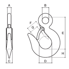 ふじわら 鍛造環付きフック (TKF)(安全バネ付き) 製品図面