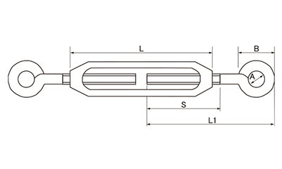 SM(亜鉛ダイカスト製)枠式ターンバックル(両オーフ/アイ)(浪速鉄工) 製品図面