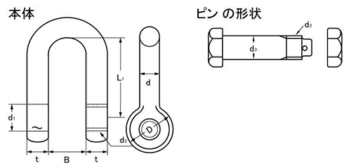 鉄 JISシャックル (M級) SBストレート型 (大洋製器工業) 製品図面