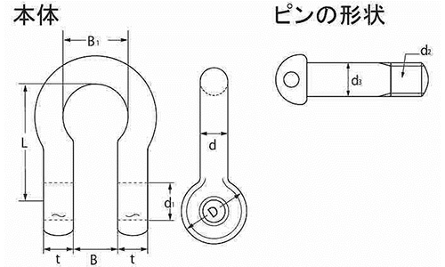 鉄 JISシャックル (M級) BCバウ型 (大洋製器工業) 製品図面