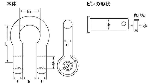 鉄 JISシャックル (M級) BAバウ型 (大洋製器工業) 製品図面