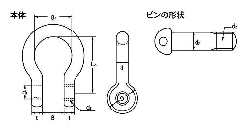 鉄 TAIYO シャックル BDバウ型 (大洋製器工業) 製品図面